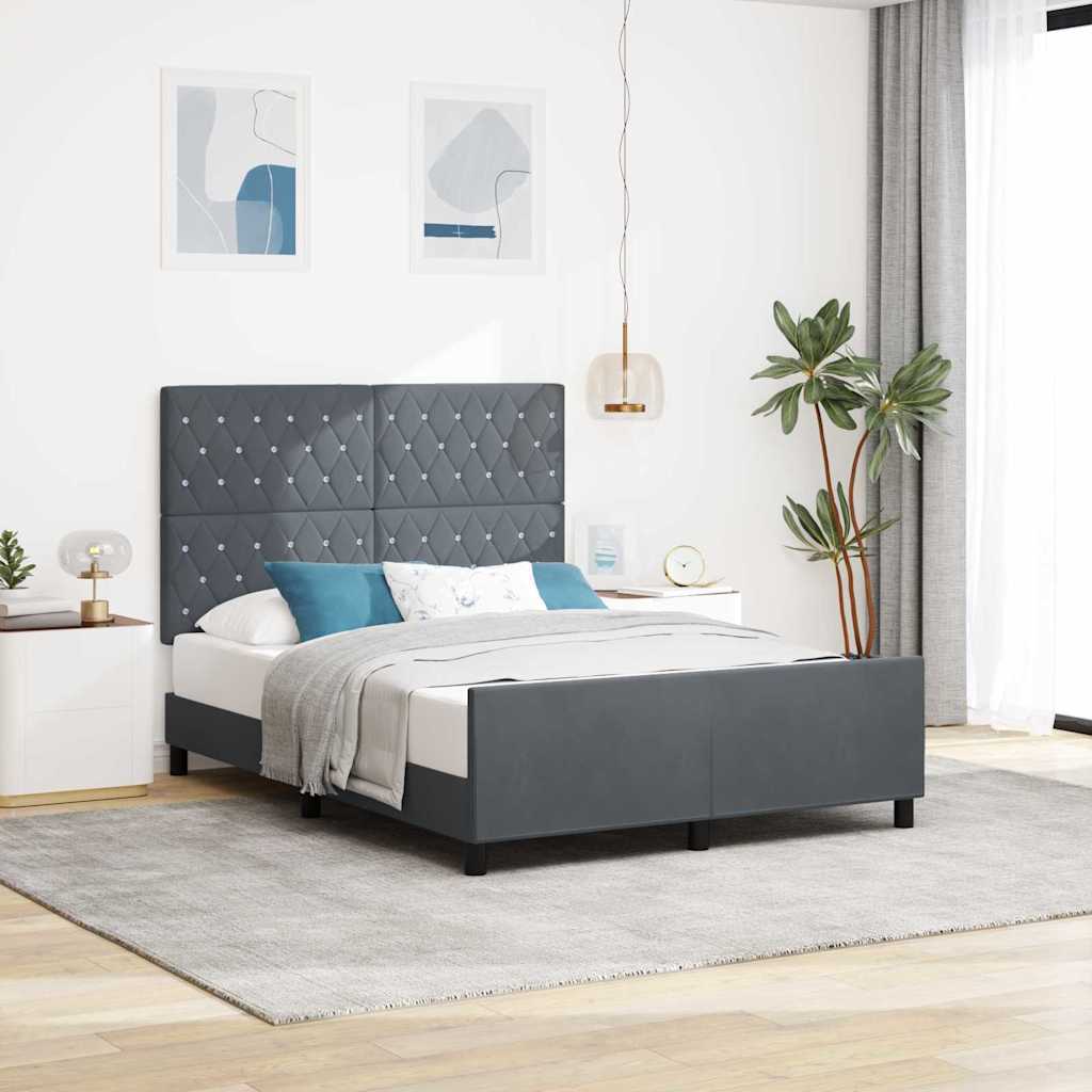 Postel S Boxspringem S Čelo Tmavě Šedá 160 X 200 Cm Samet