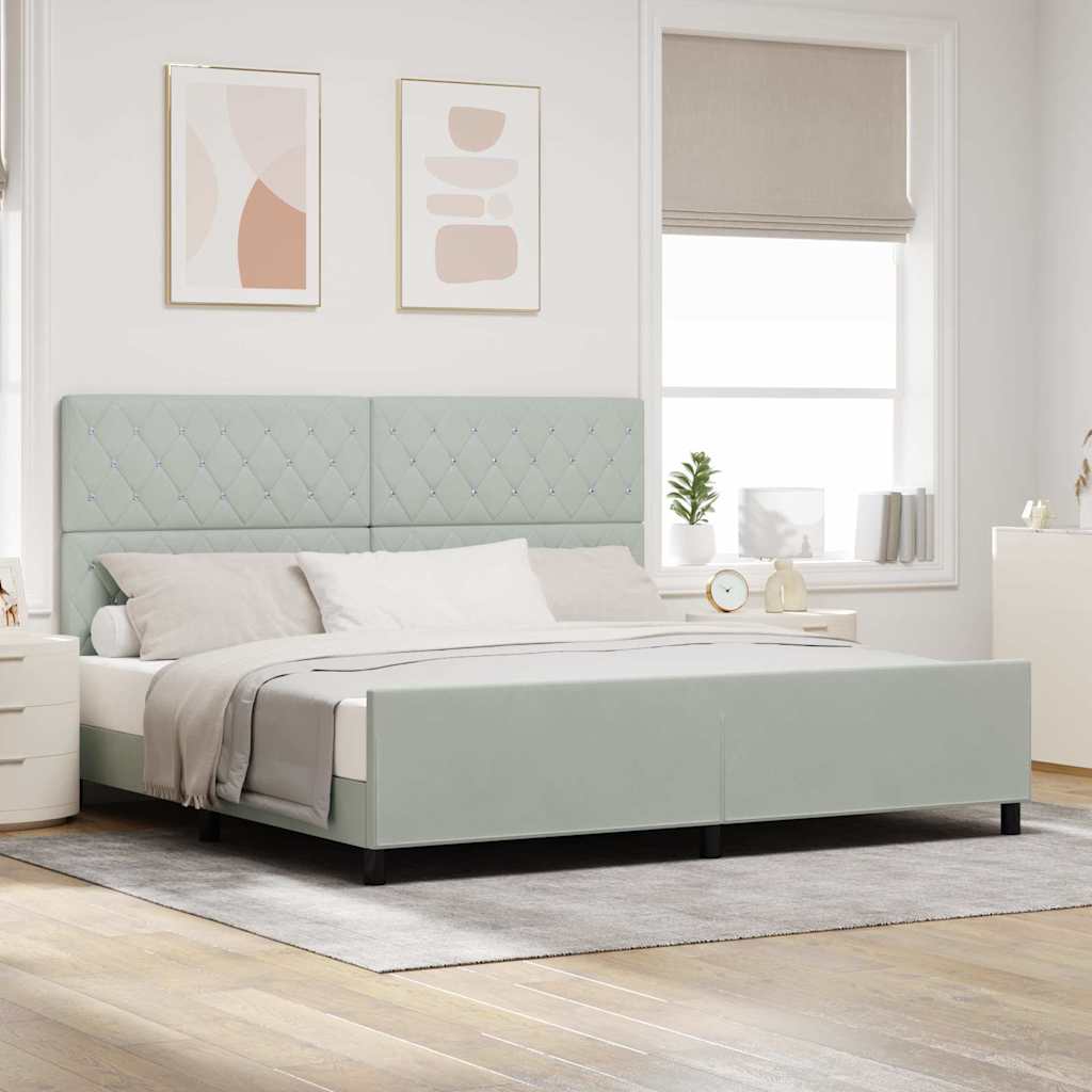 Postel S Boxspringem S Čelo Světle Šedá 200 X 200 Cm Samet