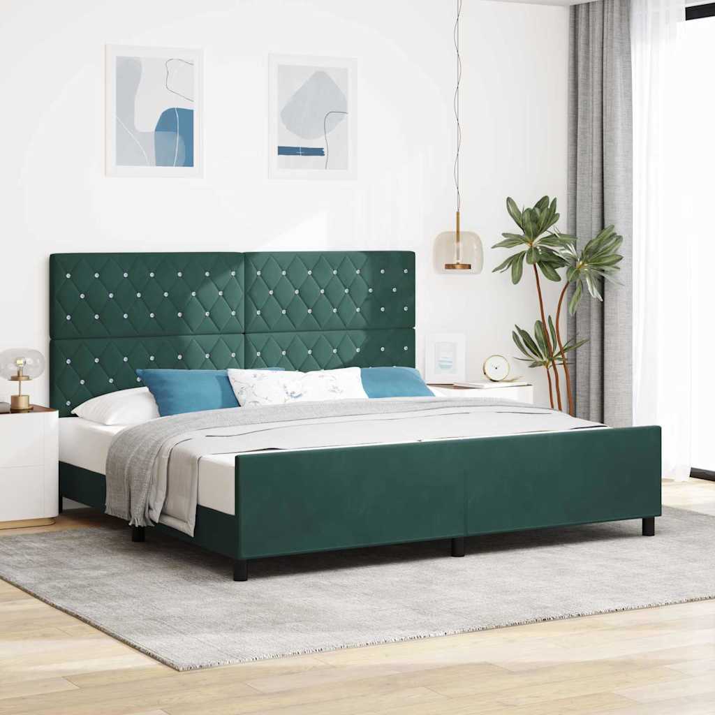 Postel S Boxspringem S Čelo Tmavě Zelená 200 X 200 Cm Samet