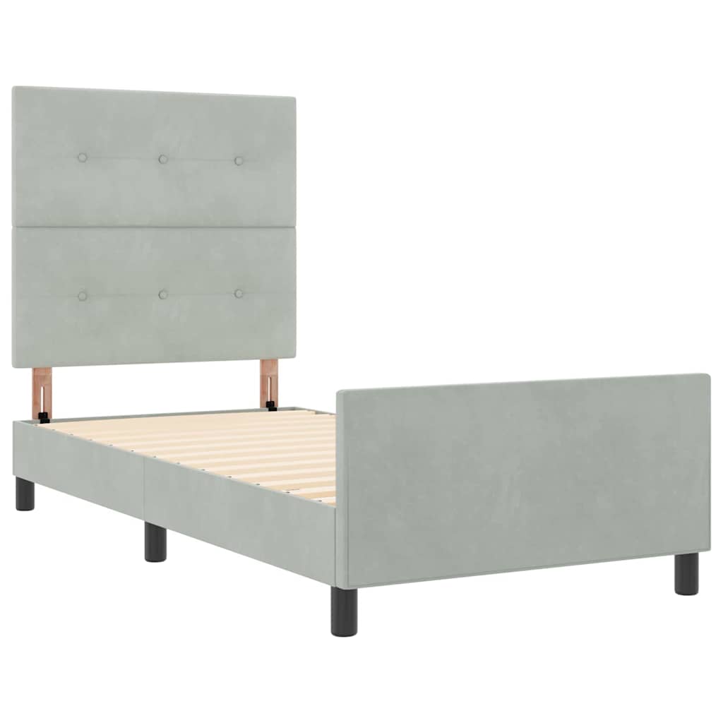 Postel S Boxspringem S Čelo Světle Šedá 90 X 190 Cm Samet