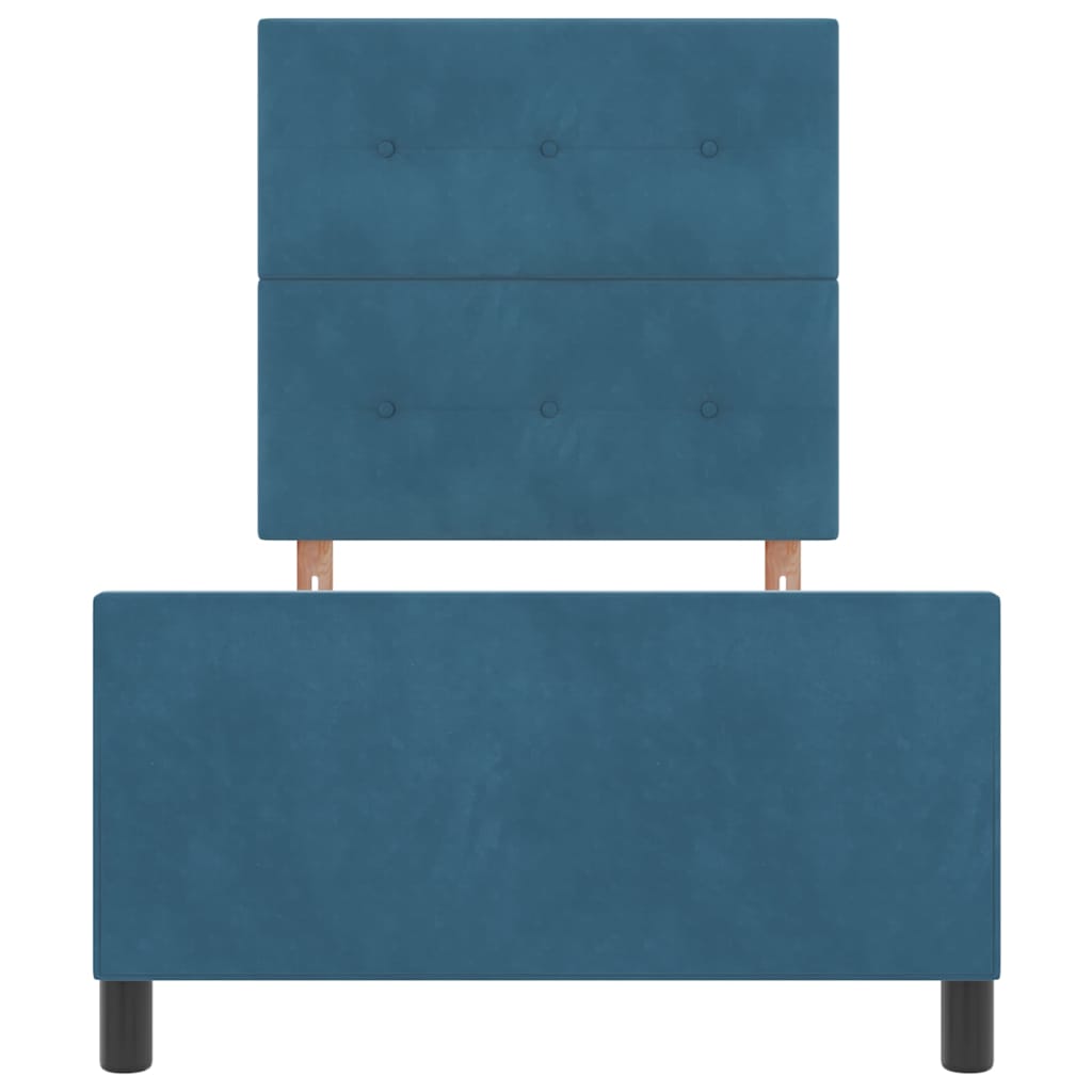 Postel S Boxspringem S Čelo Tmavě Modrá 90 X 190 Cm Samet