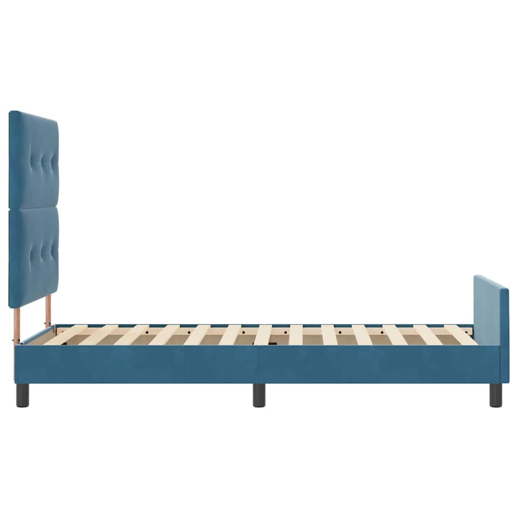 Postel S Boxspringem S Čelo Tmavě Modrá 90 X 190 Cm Samet