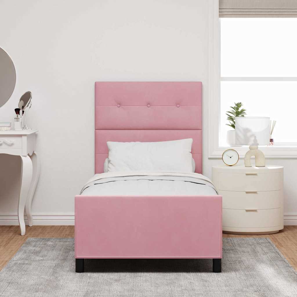 Postel S Boxspringem S Čelo Růžová 90 X 190 Cm Samet