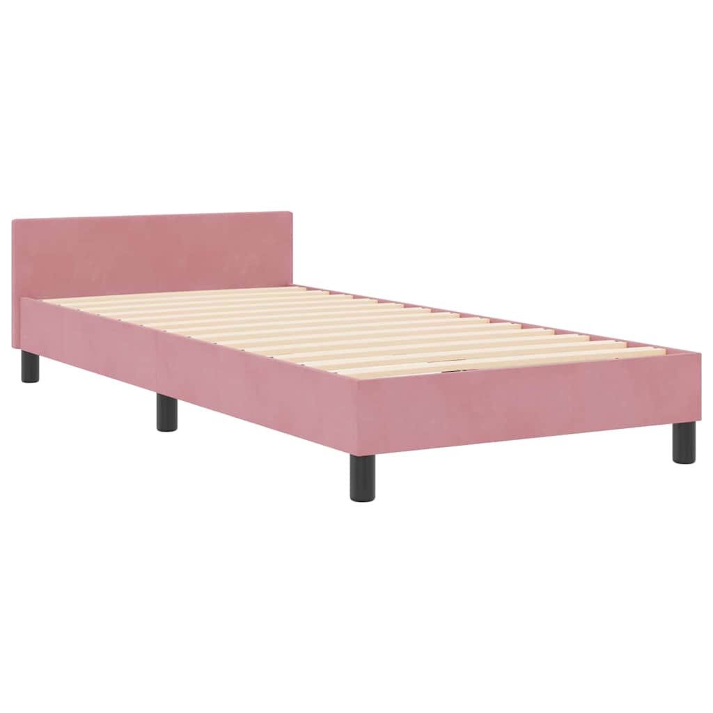 Postel S Boxspringem S Čelo Růžová 90 X 190 Cm Samet