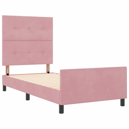 Postel S Boxspringem S Čelo Růžová 90 X 190 Cm Samet