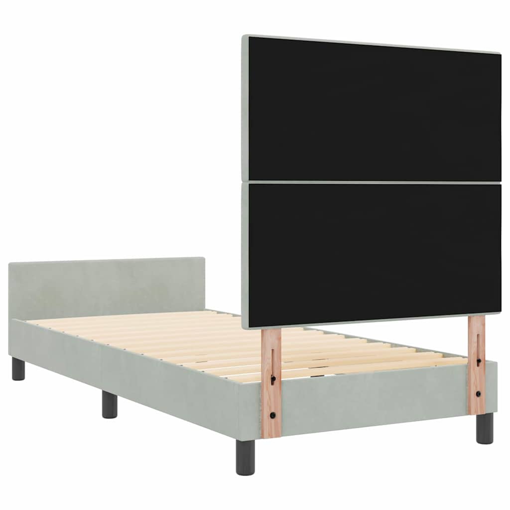 Postel S Boxspringem S Čelo Světle Šedá 90 X 200 Cm Samet