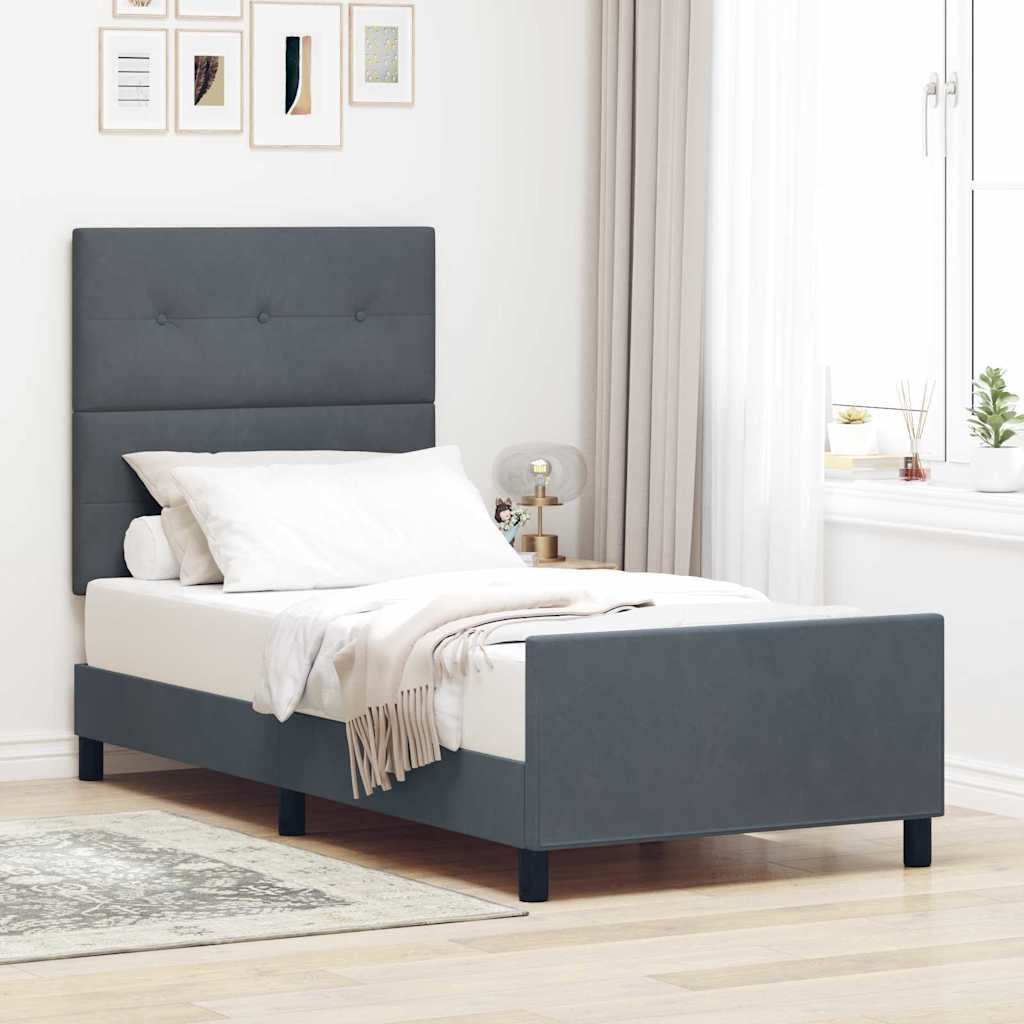 Postel S Boxspringem S Čelo Tmavě Šedá 90 X 200 Cm Samet