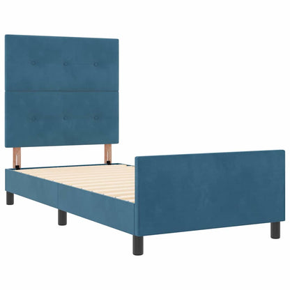 Postel S Boxspringem S Čelo Tmavě Modrá 90 X 200 Cm Samet