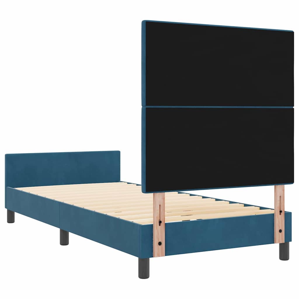 Postel S Boxspringem S Čelo Tmavě Modrá 90 X 200 Cm Samet