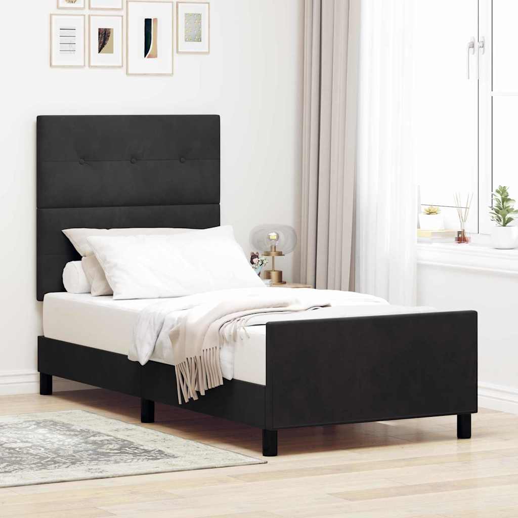 Postel S Boxspringem S Čelo Černá 100 X 200 Cm Samet