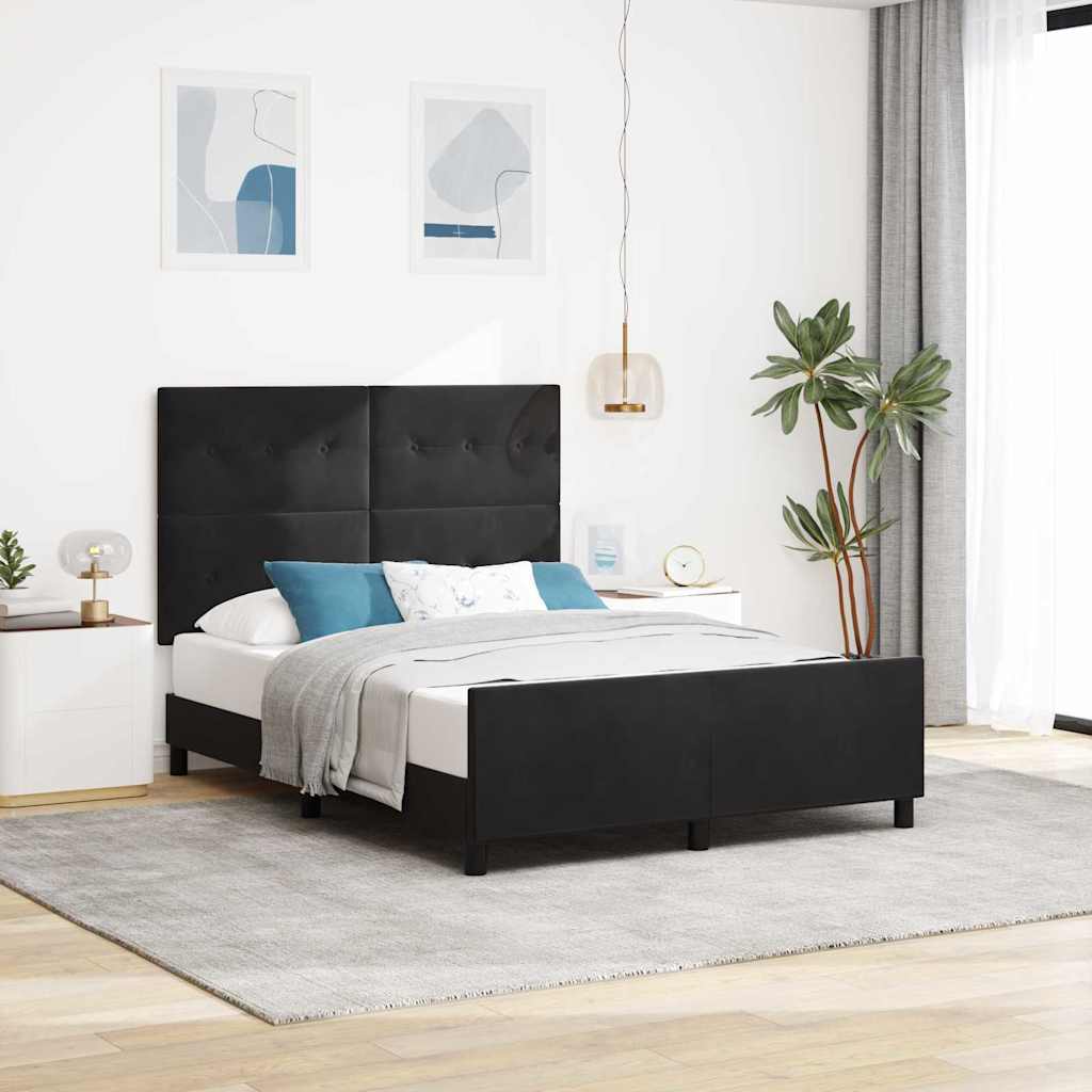 Postel S Boxspringem S Čelo Černá 140 X 190 Cm Samet