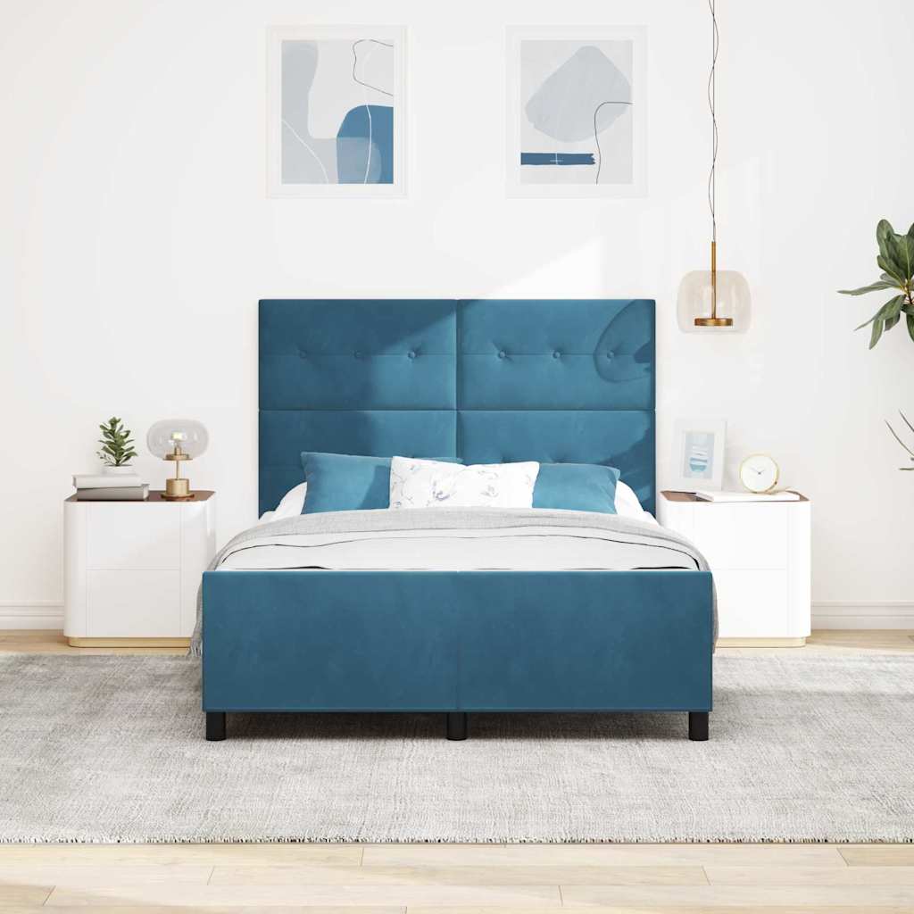 Postel S Boxspringem S Čelo Tmavě Modrá 140 X 190 Cm Samet