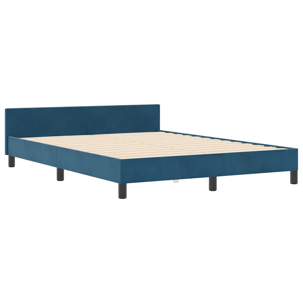 Postel S Boxspringem S Čelo Tmavě Modrá 140 X 190 Cm Samet