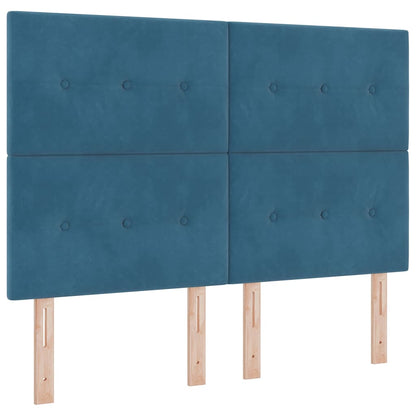 Postel S Boxspringem S Čelo Tmavě Modrá 140 X 190 Cm Samet
