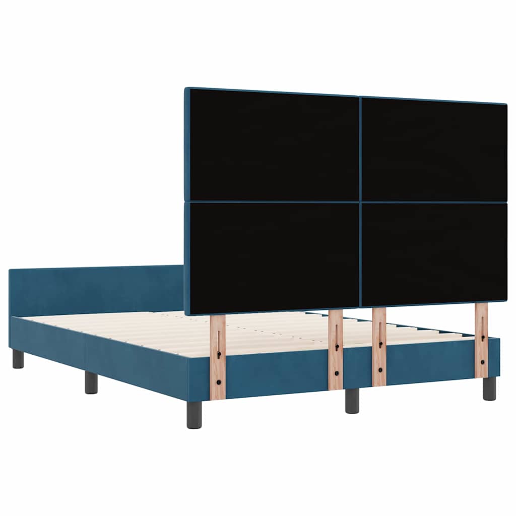 Postel S Boxspringem S Čelo Tmavě Modrá 140 X 190 Cm Samet