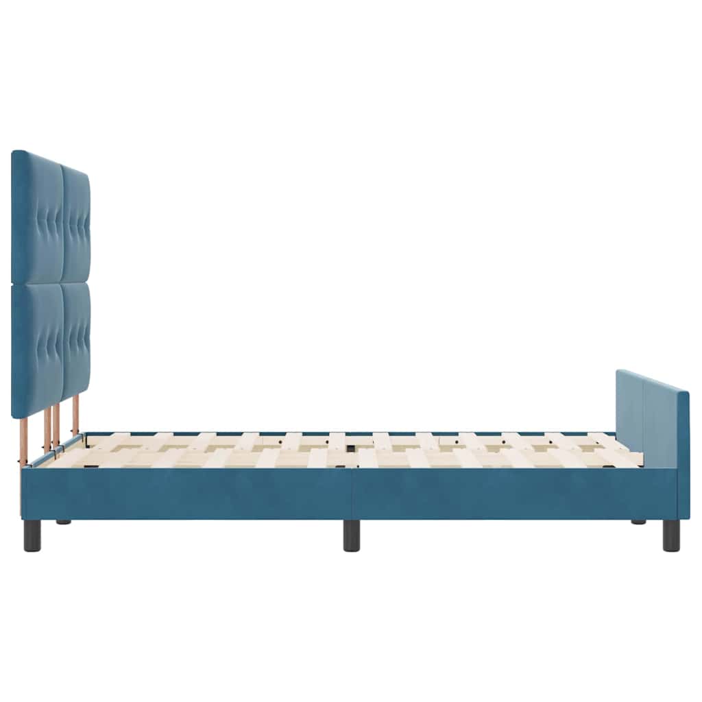 Postel S Boxspringem S Čelo Tmavě Modrá 140 X 190 Cm Samet
