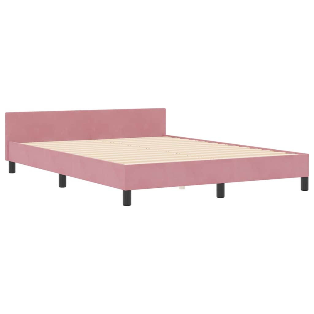 Postel S Boxspringem S Čelo Růžová 140 X 190 Cm Samet