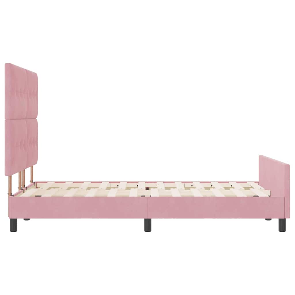 Postel S Boxspringem S Čelo Růžová 140 X 190 Cm Samet