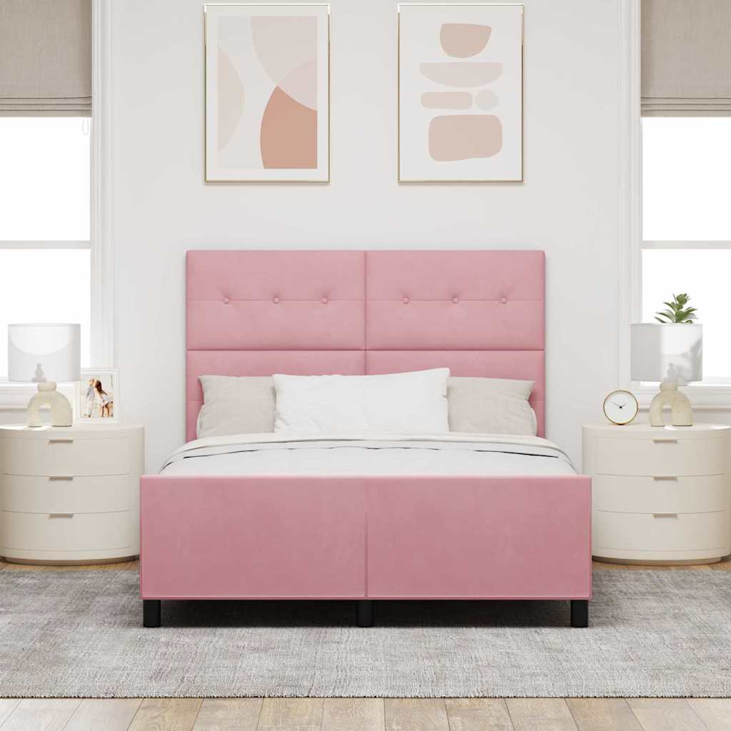 Postel S Boxspringem S Čelo Růžová 140 X 200 Cm Samet