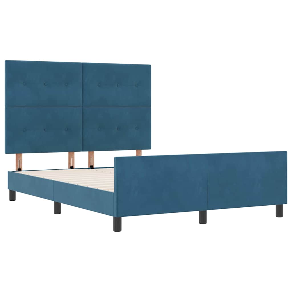 Postel S Boxspringem S Čelo Tmavě Modrá 160 X 200 Cm Samet