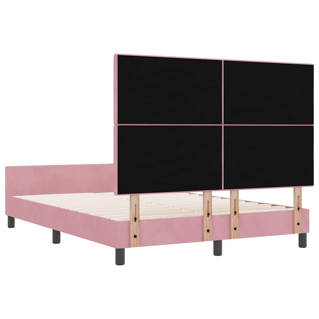 Postel S Boxspringem S Čelo Růžová 160 X 200 Cm Samet
