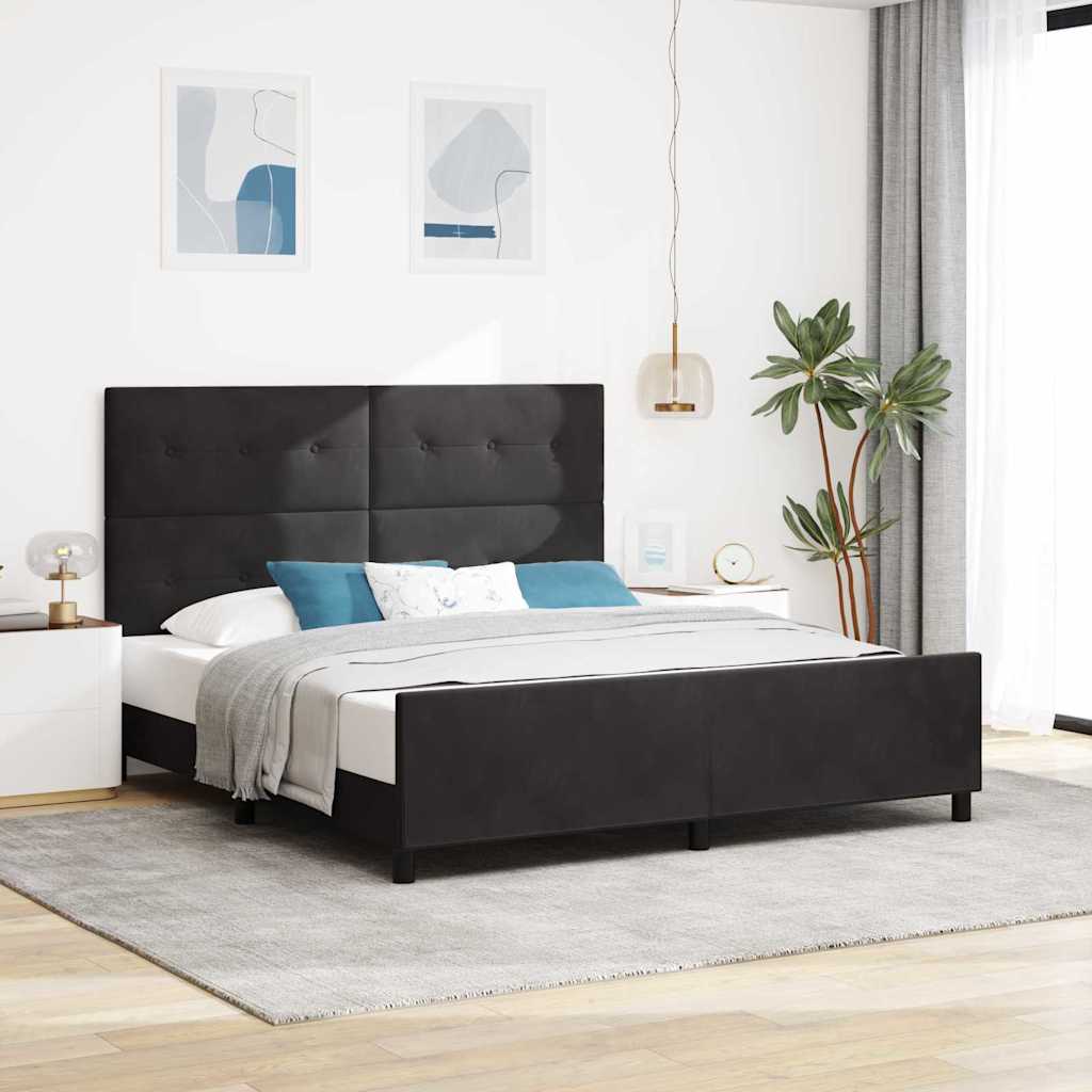 Postel S Boxspringem S Čelo Černá 180 X 200 Cm Samet
