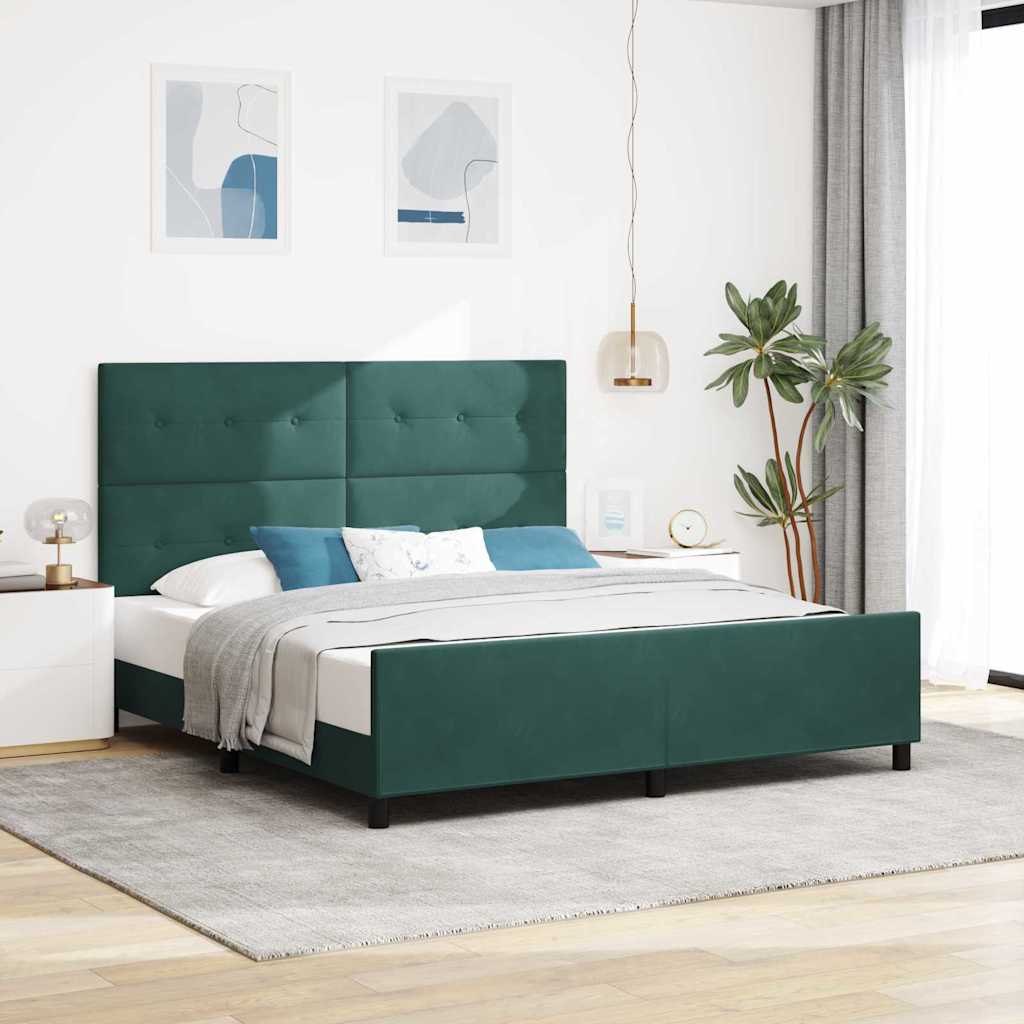Postel S Boxspringem S Čelo Tmavě Zelená 180 X 200 Cm Samet