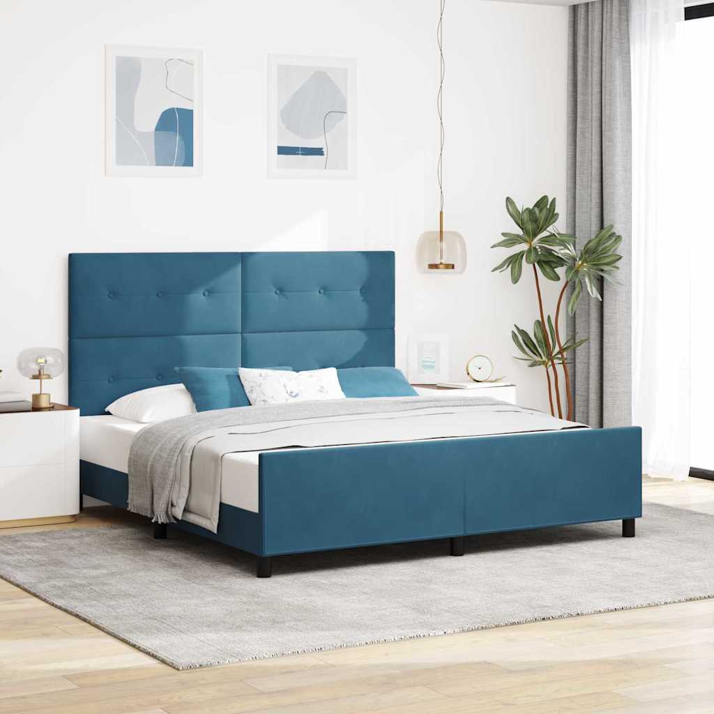 Postel S Boxspringem S Čelo Tmavě Modrá 180 X 200 Cm Samet