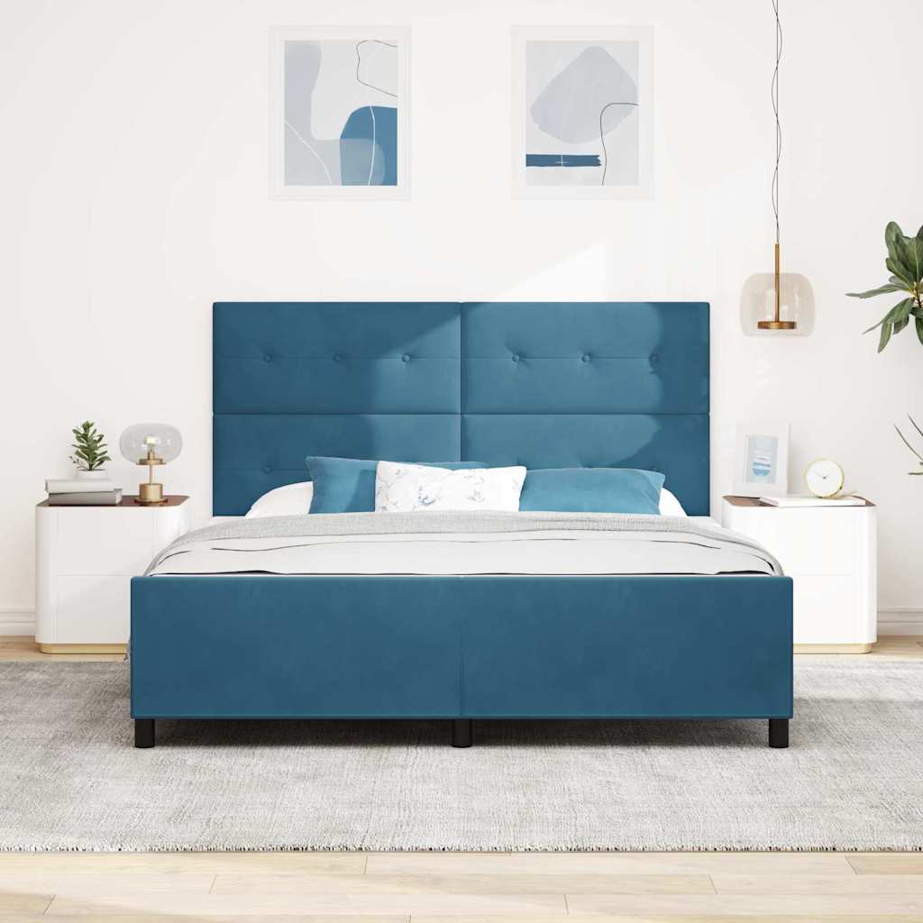 Postel S Boxspringem S Čelo Tmavě Modrá 180 X 200 Cm Samet