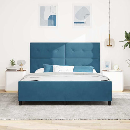 Postel S Boxspringem S Čelo Tmavě Modrá 180 X 200 Cm Samet
