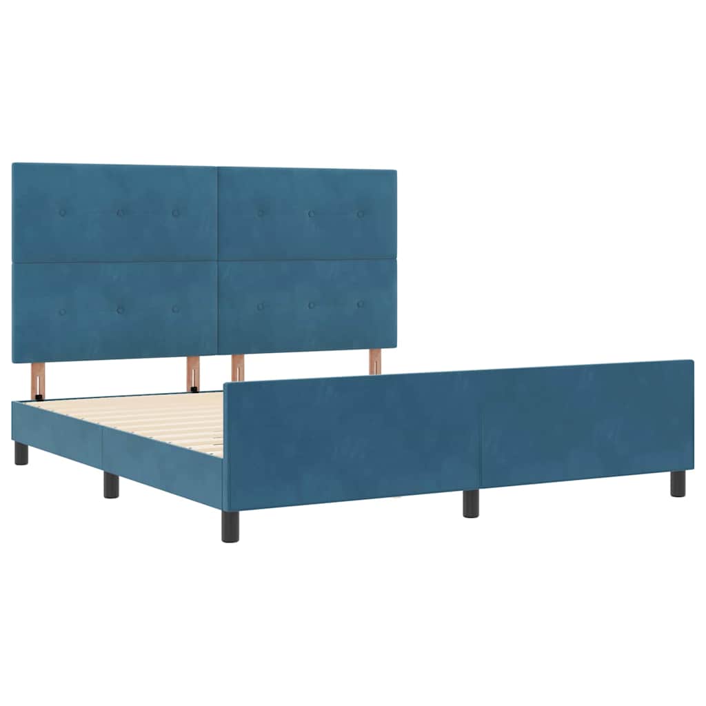 Postel S Boxspringem S Čelo Tmavě Modrá 180 X 200 Cm Samet