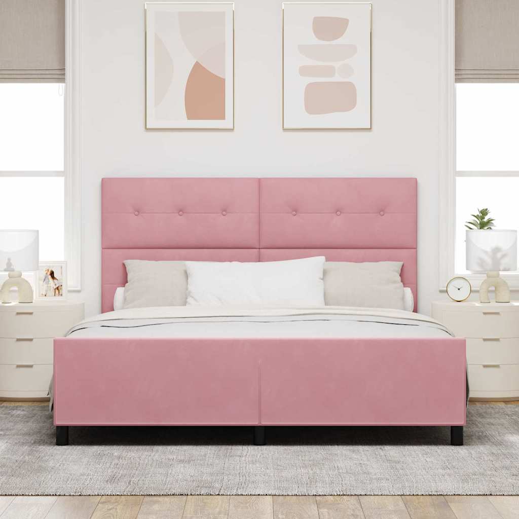 Postel S Boxspringem S Čelo Růžová 180 X 200 Cm Samet