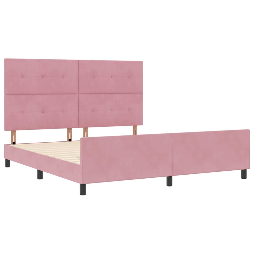 Postel S Boxspringem S Čelo Růžová 180 X 200 Cm Samet