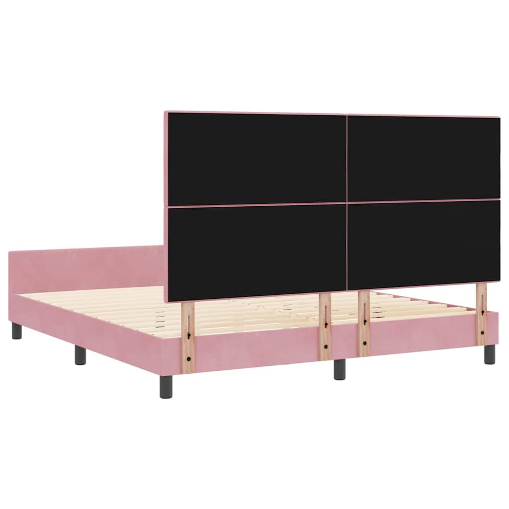 Postel S Boxspringem S Čelo Růžová 180 X 200 Cm Samet