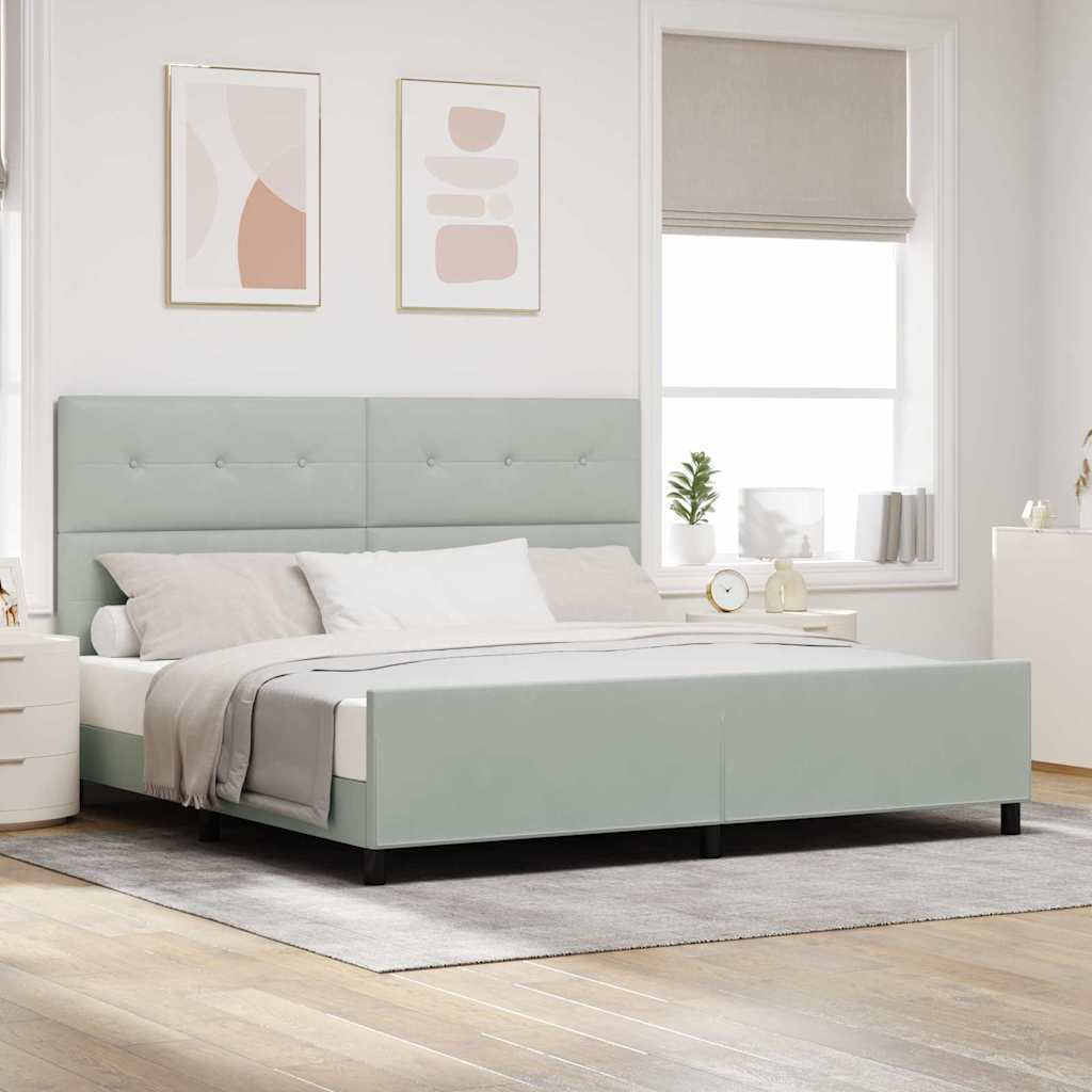 Postel S Boxspringem S Čelo Světle Šedá 200 X 200 Cm Samet