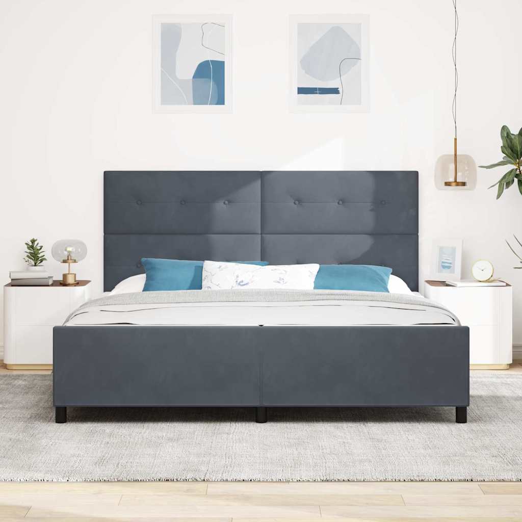 Postel S Boxspringem S Čelo Tmavě Šedá 200 X 200 Cm Samet
