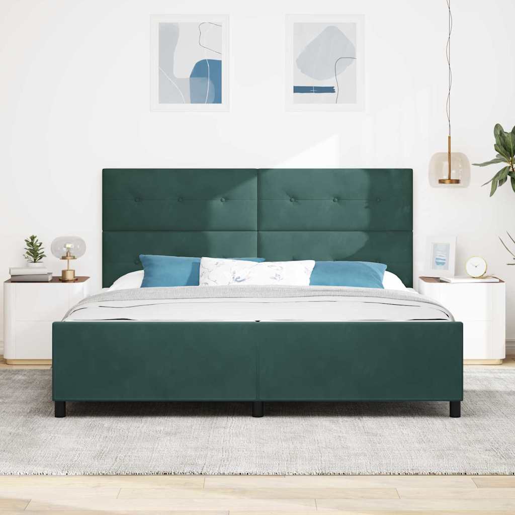 Postel S Boxspringem S Čelo Tmavě Zelená 200 X 200 Cm Samet