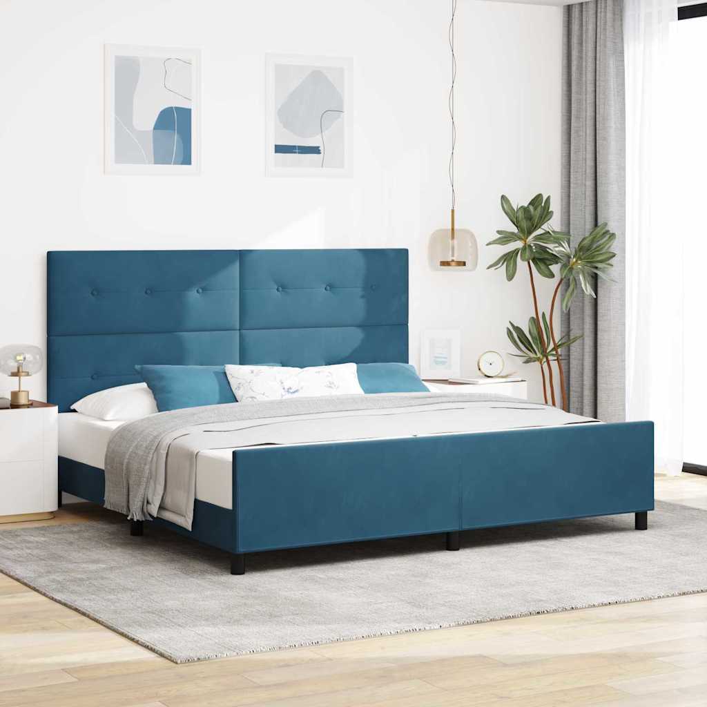 Postel S Boxspringem S Čelo Tmavě Modrá 200 X 200 Cm Samet