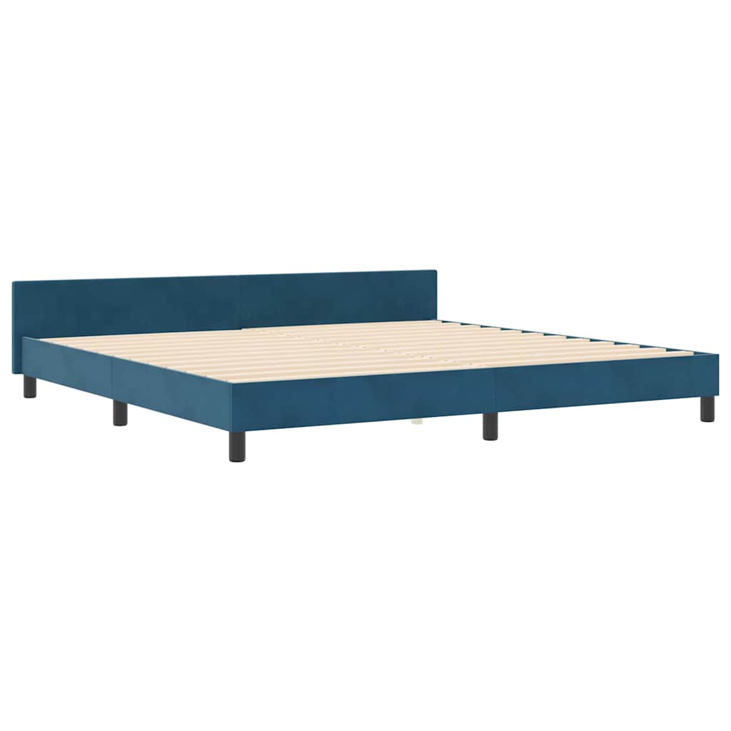 Postel S Boxspringem S Čelo Tmavě Modrá 200 X 200 Cm Samet