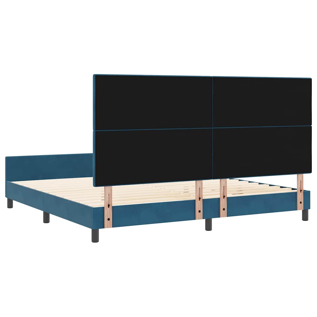 Postel S Boxspringem S Čelo Tmavě Modrá 200 X 200 Cm Samet