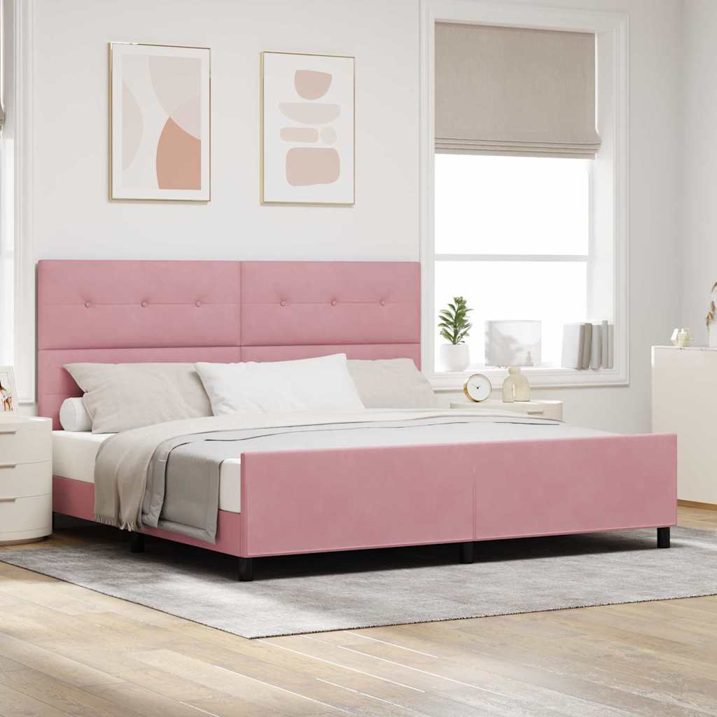 Postel S Boxspringem S Čelo Růžová 200 X 200 Cm Samet