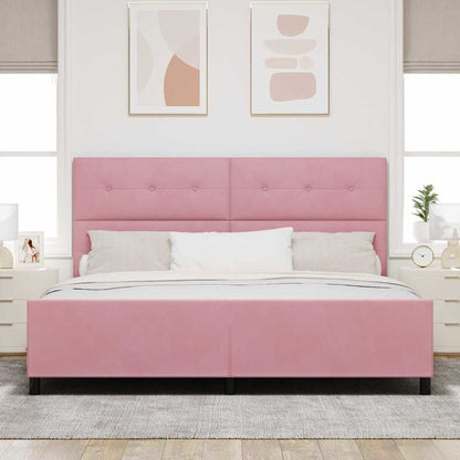 Postel S Boxspringem S Čelo Růžová 200 X 200 Cm Samet