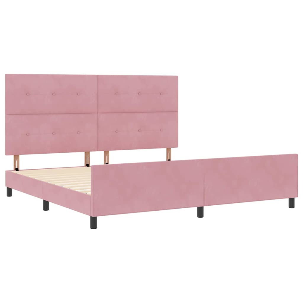 Postel S Boxspringem S Čelo Růžová 200 X 200 Cm Samet