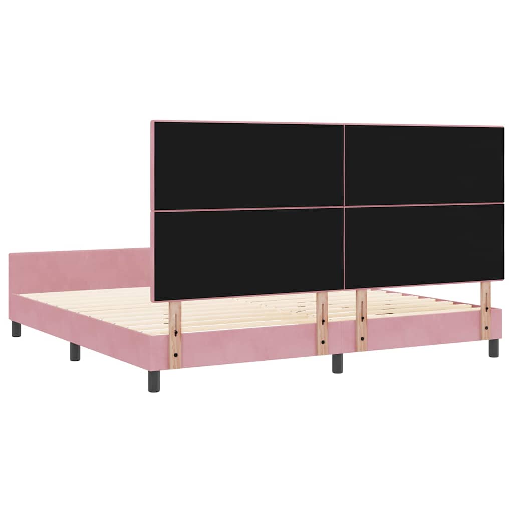 Postel S Boxspringem S Čelo Růžová 200 X 200 Cm Samet