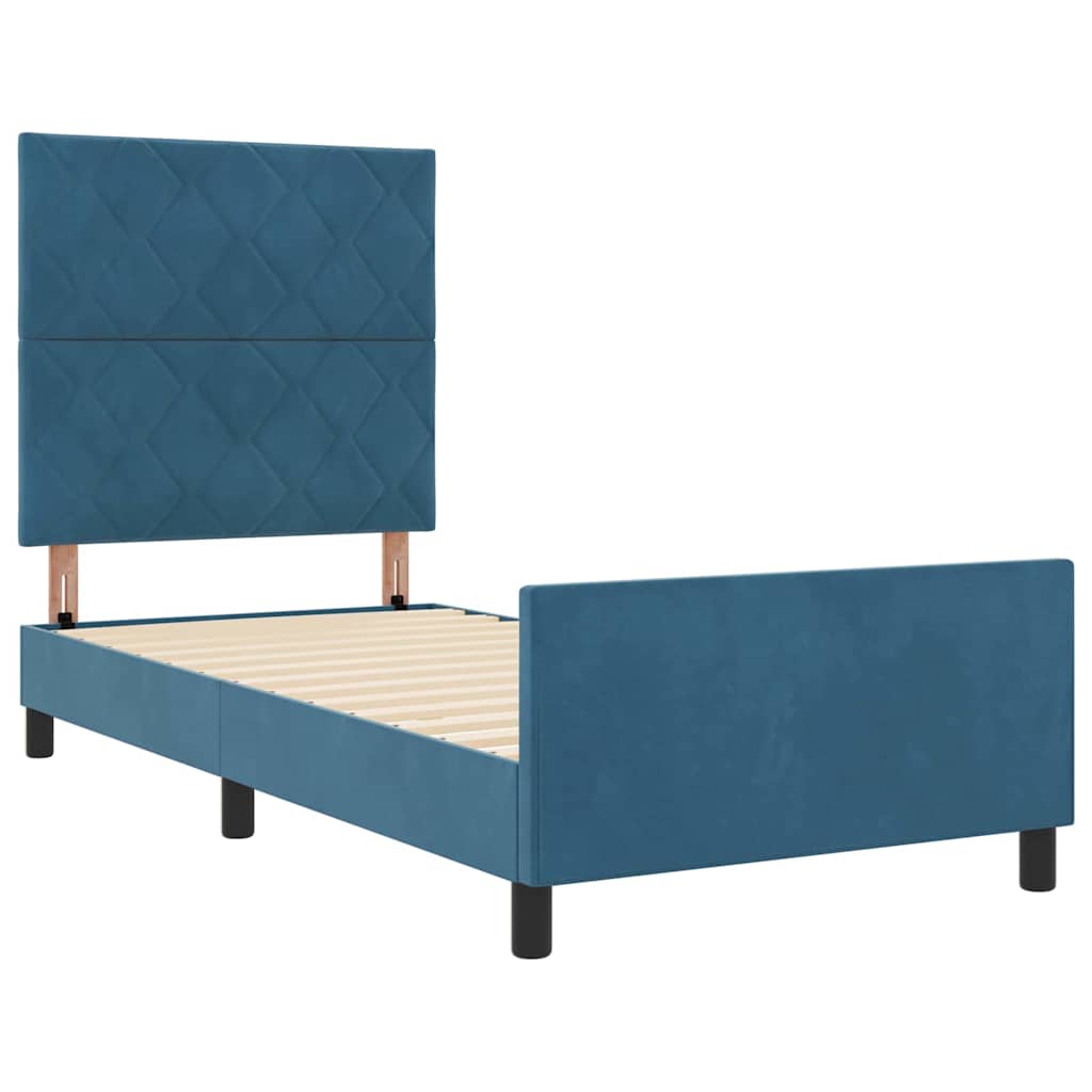 Postel S Boxspringem S Čelo Tmavě Modrá 90 X 190 Cm Samet