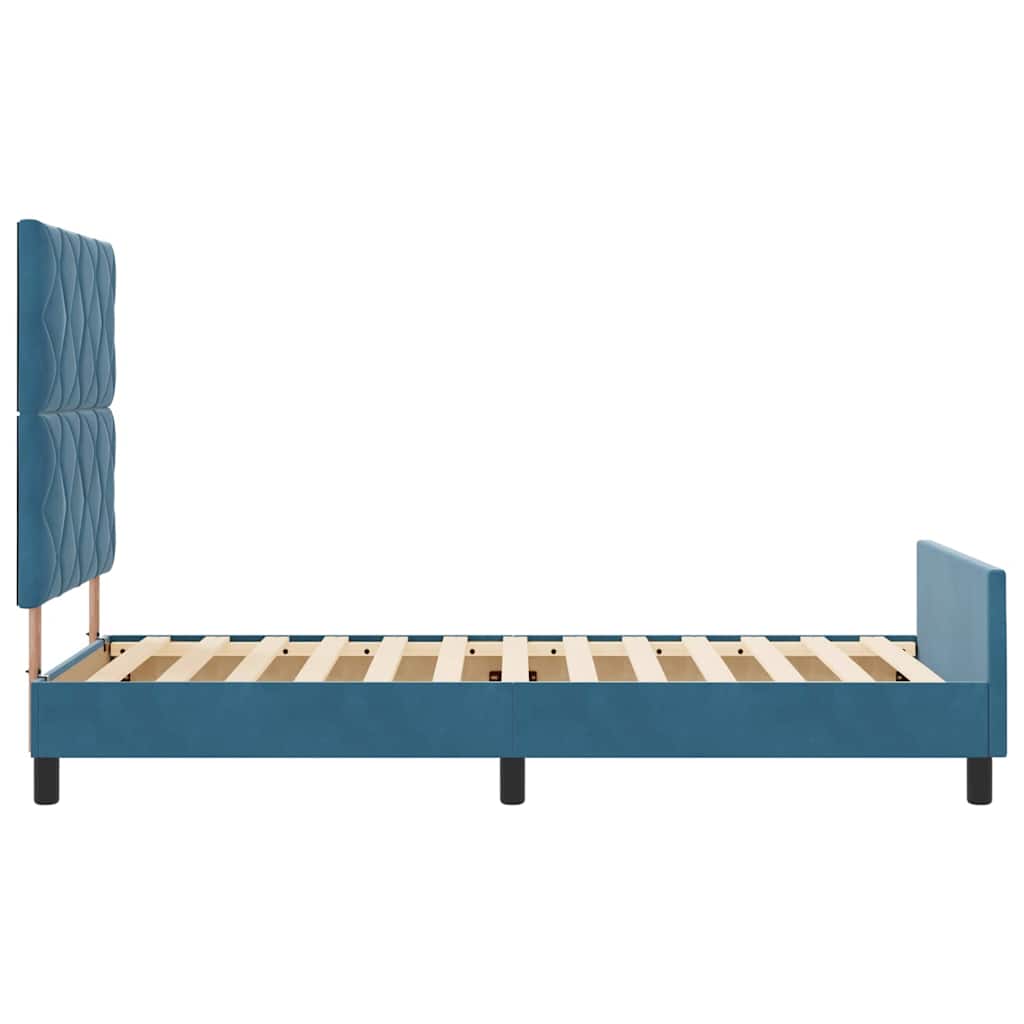 Postel S Boxspringem S Čelo Tmavě Modrá 90 X 190 Cm Samet