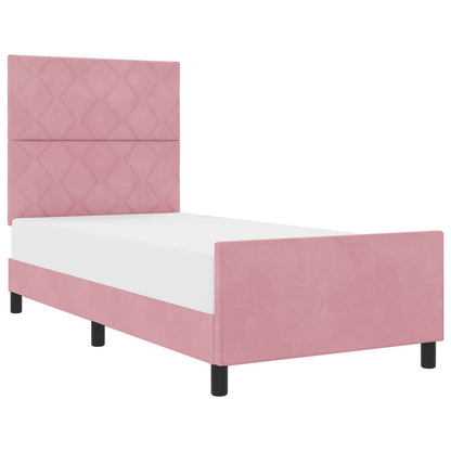 Postel S Boxspringem S Čelo Růžová 90 X 190 Cm Samet