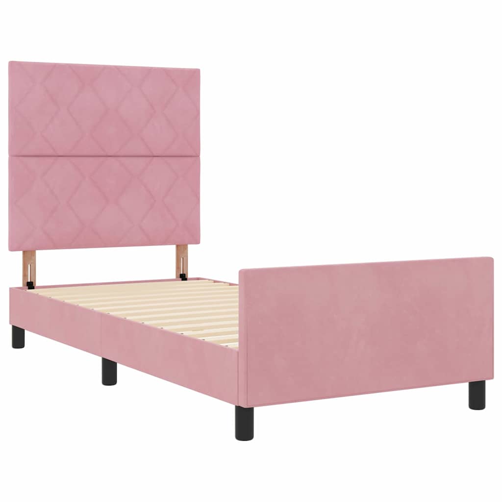 Postel S Boxspringem S Čelo Růžová 90 X 190 Cm Samet