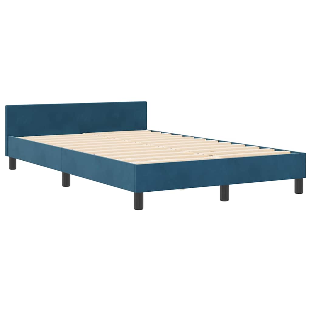 Postel S Boxspringem S Čelo Tmavě Modrá 120 X 190 Cm Samet