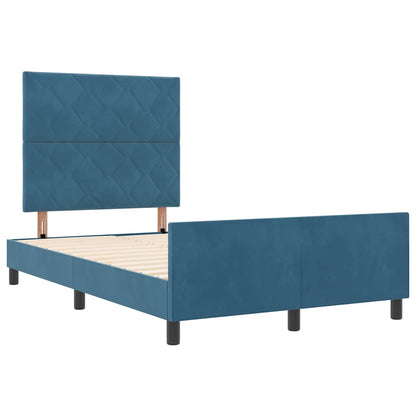 Postel S Boxspringem S Čelo Tmavě Modrá 120 X 190 Cm Samet